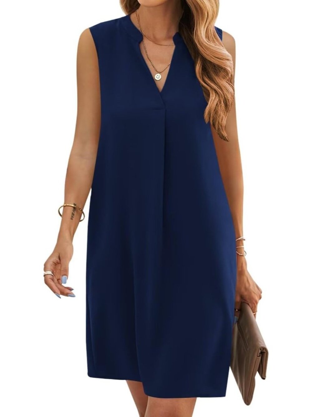 Women's Dark Blue Summer Sleeveless Casual T Shirt Sundresss Shift Mini Dress